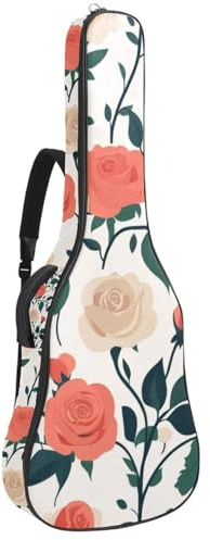 Bluebells Gitarrentasche mit Blumenmuster, nahtlos auf rosa Hintergrund, gepolsterte Tasche für Akustikgitarre, Rucksack mit verstellbaren Schultergurttaschen, Mehrfarbig 04, 42.9x16.9x4.7 in,