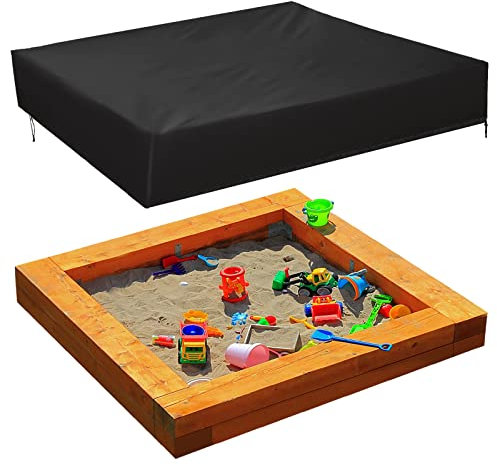 Wasserdicht Sandkasten Abdeckung, 150 * 150 * 20cm Staubdichte Sandkastenabdeckung Plane mit Kordelzug, Spielzeug Abdeckplane für Pool, Terrase, Garten (Schwarz)