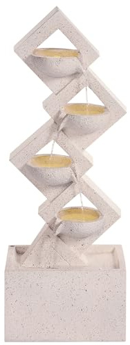 Fontaine de Jardin en Résine Extérieur avec Éclairage LED Beige Shegar
