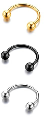 3 Stück G23 Titan 16/18/20G Hufeisen Septum Nasenpiercing Piercing Schmuck | Kreuzstab Nasenringe und Ohrring Conch Schmuck für Helix Rook Lippenknorpel Damen Herren Gold Schwarz Plattiert 8/10/12mm