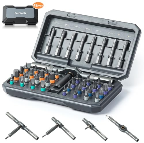 Faireach 42 in 1 Ratchet Screwdriver Set with Detachable T Handle, Magnetic Screwdrivers bits with Case, Multi Precision Repair Tool Kit for Furniture Electronics Cars Bicycle, DIY Free Combination