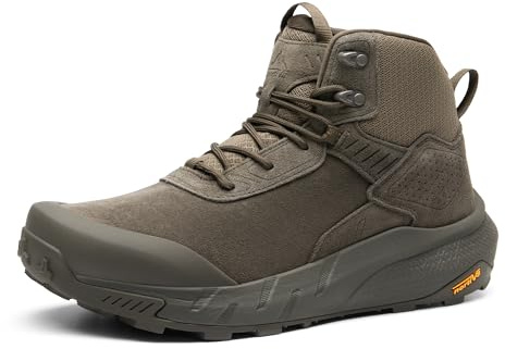 NORTIV 8 Stivali da lavoro tattici militari da uomo, impermeabili, in pelle, leggeri, antiscivolo, da trekking, Caffè, 30.0 cm W