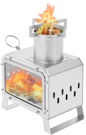 Poêle à bois multifonction portable pour tente, réchaud de camping en plein air, amovible en acier inoxydable avec fenêtre en micro-verre pour pique-nique et barbecue