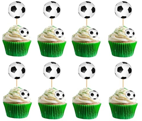 Silars Fußball Tortendeko, 24 Stück Doppelseitig Fussball Torten Topper Fußball Cupcake Topper, Fussball Muffin Topper für Fußball Sport Party, Sportler Periphere Aktivitäten Dekoration