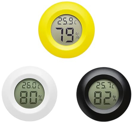 3 PCS Hydrometer Thermometer, Hydrometer Humidity Meter, Vivarium Thermometer Digital Hygrometer Humidity Meter for Kid Room, Greenhouse, Home (White, Black, Yellow)
