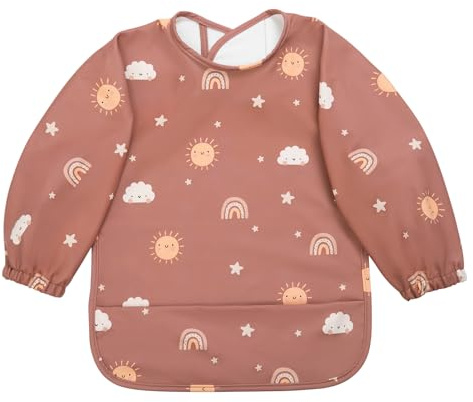 Kindsgard Ärmellätzchen Baby „Regenbogen Zimt“ – wasserdichtes Lätzchen mit langen Ärmeln, 100% recycelter Polyester, BPA & PVC-frei, leicht zu reinigen