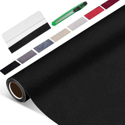 Suede Wrap for Car Interior 16 x 59 - Black Self Adhesive Suede Fabric, Easy Peel Suede Interior Wrap for Car & Home Decor
