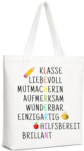 Kreativ Lehrerin Geschenk, Abschiedsgeschenk Lehrerin Baumwoll Tragetasche | Dankeschön Lehrer Geschenk mit Bleistift Biene Muster, Personalisiertes Geschenk Lehrerin für Abschied oder Schulanfang