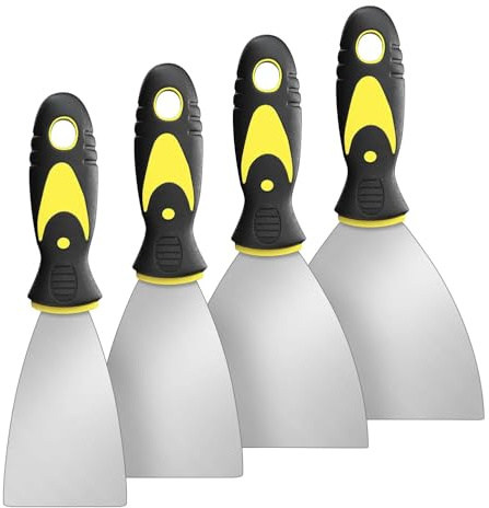 4-Piece Wallpaper Scraper, Stainless Steel Paint Scraper (2.5, 3, 4, 5) | Heavy Duty Putty Knife Set - Paint Stripper & Drywall Tools for Decals Removal, Plaster Scraping, DIY Projects
