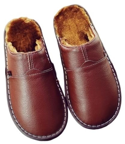 ZHOUXYFDC herrtofflor läder hemmatofflor vinter varma plyschtofflor sovrum unisex hus inomhusskor, Bro, 39.5 EU