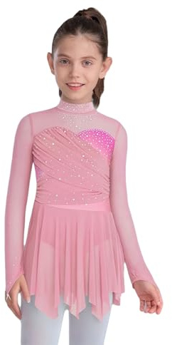 Freebily Vestido De Patinaje Artístico De Manga Larga para Niña Maillot De Danza Clásico Vestido De Ballet para Competición Rosa 7-8 años