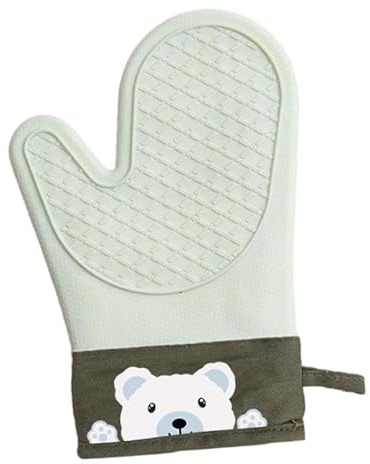 LCSVCCXA Gant de Cuisine Silicone Isolant Thermique Protection Renforcée Surface Texturée Flexible Nettoyage Simple Adapté à La Manipulation de Casseroles Gril, Ours vert