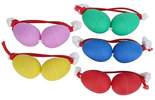 Maracas Eggs Percussion Instruments 5-teiliges buntes ABS-Kunststoff-Eierstreuer mit Eisensand und Nylonseil, professionelles Musik-Ei-Set zum Musiklernen und Trommelspielen