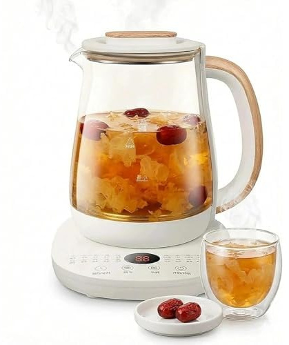 Smart Glass Kettle 1.8L, 800W Multi-Function Health Pot with Variable Temperature Control, 24H Timer & Keep Warm, LED Display, Boil-Dry Protection, for Tea, Coffee, Baby Food, Soup & Porridge