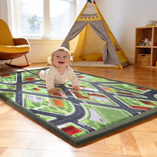 Treeboy krabbelmatte spielmatte Baby Kinder spielteppich 80x150x2cm Grün | krabbeldecke Baby play crawling mat für Kinderzimmer mit hochwertigem Memory-Schaum Rutschfester Unterseite Kinderteppich