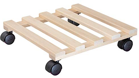 WAGNER Pflanzenroller PALETTI 34 x 34 x 8 cm I Pflanzenroller für Innenbereich I Blumenroller aus FSC®-Massivholz, Buche Natur I Kübelroller aus Holz I Tragkraft 100 kg I Made in EU - 20033501