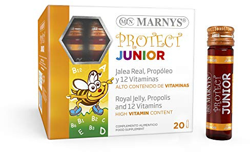 Marnys Protect Junior - Defensas Para Niños Con Jalea Real, Propóleo Y 12 Vitaminas - Complementa La Dieta En Niños Y Adolescentes - Con Sabor A Frutas Del Bosque - 20 Viales