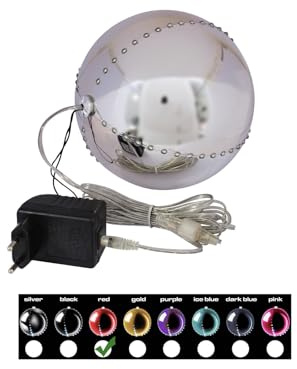 EUROPALMS LED Snowball 15cm, rot | Hochwertige Kunststoffkugel mit vier vertikal umlaufenden LED-Reihen