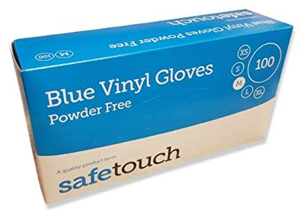 SafeTouch 50000031 Vinylhandschuhe, Puderfrei, Größe M, Blau (Packung mit 100 Einzelhandschuhen)