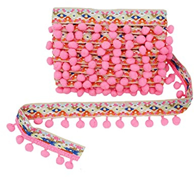 Yalulu 5 Yards Retro Pom Pom Pompom Bommelborte Lace Spitze Quaste Trim Band für DIY Fertigkeit Nähen Zubehörteil Dekorieren (Rosa)