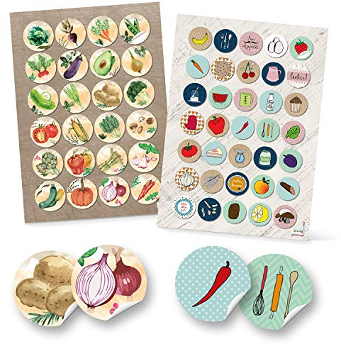 Logbuch-Verlag Lot de 59 autocollants Fruits Légumes Enfants Pour Bricolage 4 et 3 cm Cuisine Nourriture Livre de recettes