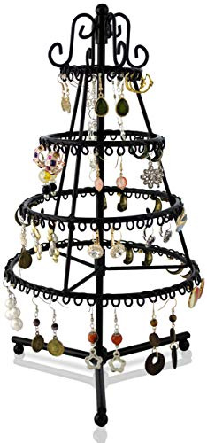 LAUBLUST Schmuckständer im Tanne Design - ca. 35 x 18 x 18 cm, Schwarz - Dekorativer Metall Schmuck-Halter 4 verzierte Etagen-Ringe mit Ösen | Schmuck-Aufbewahrung | Ohrring-Ständer | Ketten-Halter