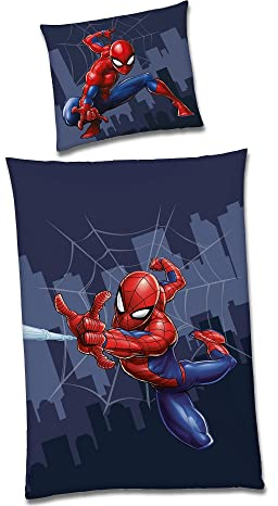 Spiderman Bettwäsche Set (2-teilig) für Jungen, Blau, Renforcé aus 100% Baumwolle - Decken- und Kissenbezug 135x200 80x80 cm mit Reißverschluss - Wendemotiv, weich, atmungsaktiv, Öko-Tex