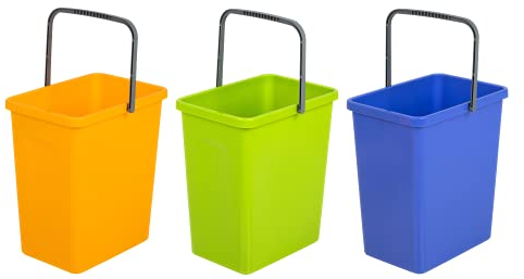 BranQ Home essential Set Universale di 3 cestini per la Raccolta dei rifiuti con Pratico Manico in Materiale BPA di Alta qualità, Giallo/Verde/Blu, 17,5 x 26 x 29 cm (L x P x A), 5901098049603