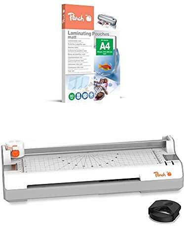 Peach S-PP580-22, Laminierfolien A4, 80 mic, matt 100 Stk + PBP350 4 in 1 Laminiergerät A3 inkl. Eckenrunder, cutter, Laminerfolien | ABS | | 2x125 mic. | 250 mm/min | Heiß- & Kaltlaminiergerät