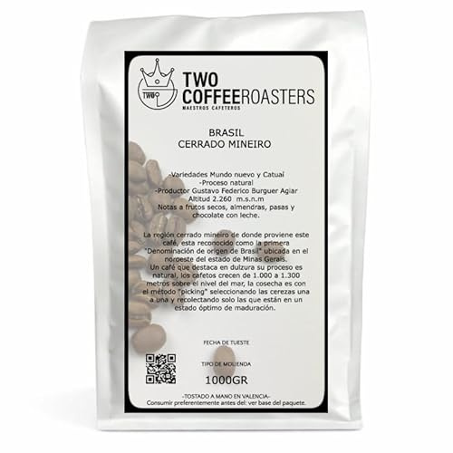 Twocoffee Café en Grano de Especialidad 1kg | Origen Brasil | 100% Arábica | Specialty Coffee 84 puntos SCA | Tueste Natural y Artesano | Cerrado Mineiro