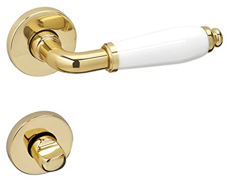 SOTECH Drückergarnitur Messingoptik - Türgriff weiß Türbeschlag | Zimmertür Türdrücker Antik Vintage Innentüren Türklinke Bad WC MATTEO Design Türgarnitur mit Schrauben von SOTECH