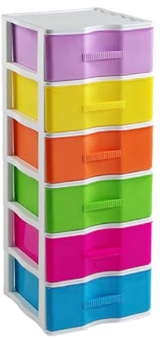 AC - Cajonera de Almacenamiento WGN - 6 Cajones - Torre de Almacenamiento Multiusos para Oficina, hogar, Escuela, etc - 98,5 x 37 x 39 cm - Blancolor Aleatorio