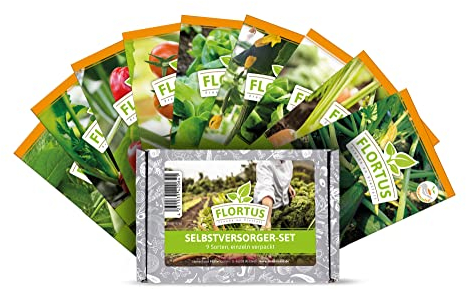 FLORTUS Selbstversorger Samen Set 9 Sorten Gemüsesamen | Saatgut für frisches Gemüse ideal zur Selbstversorgung | Samen Mix für Selbstversorgung aus dem Garten