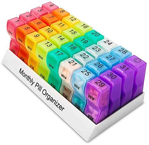 JAWSEU Tablettenbox Monat 28 Tage Pillendose, Große Medikamentenbox mit 21 Fächern, Tragbarer Organizer für Medizin