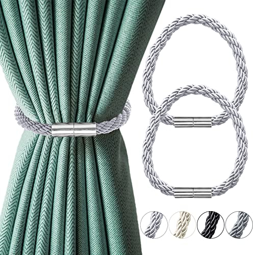 Avvrel Abrazaderas Cortinas, 2 Piezas Alzapaños Magnética para Cortinas, Moderno Estilo Sujeta Cortinas con Iman, Hebilla de Cortina para Decoración de Ventana del Home Hotel Office (Gris)