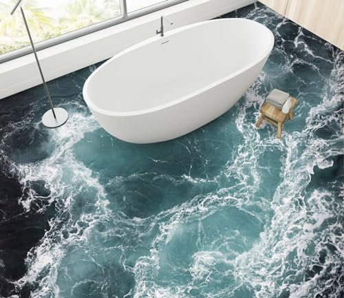 Badezimmerbodenaufkleber 3D-Tapete mit grünem Meeresboden, 250 x 175 cm Bodenfliesen Aufkleber Wohnzimmer Studie Bodenbelag Tapete, Epoxidharz