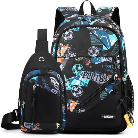 Amythe Mochila Escolar para Adolescentes 2 Pcs con Bolsos Cruzados, Casual Daypack Mochilas Escolares para Chicos Teenager 9 10-18 años, Verde