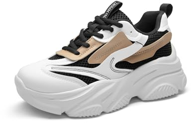 DREAM PAIRS Plattform för kvinnor, tjocka modesneakers, promenad, spets, bekväma, pappa, sneakers, träning, sport, arbete, avslappnade tennisskor, Svart/brun, 39 EU