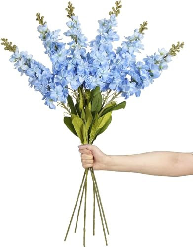 IPOPU 85,1 cm, 6 Stück, langer Stiel, blaues Delphinium, Löwenmaul, hellblaue Blumen, künstliche Antirrhinum für hohe Vasen, Hochzeit, Heimdekoration (hellblau)