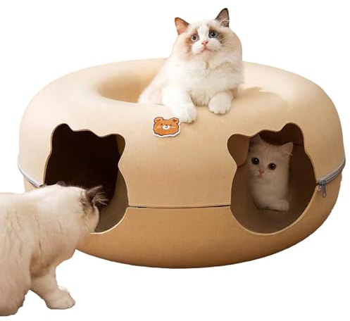 Katzentunnel für Indoor-Katzen, Donut Indoor Cat Hideout, Kätzchenspielzeug, multifunktional, hohe Kapazität, abnehmbar, reißfest, waschbar, weiches Katzenspielzeug, Tunnelbett für mehrere Katzen und