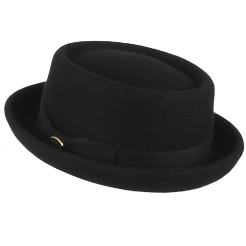 FEYLIE Sombrero de caballero, sombrero redondo para adultos, transpirable, estilo británico, para caballero, para carnaval, fiesta, reuniones informales, sombrero de trilby, elegante, negro, Negro, 6