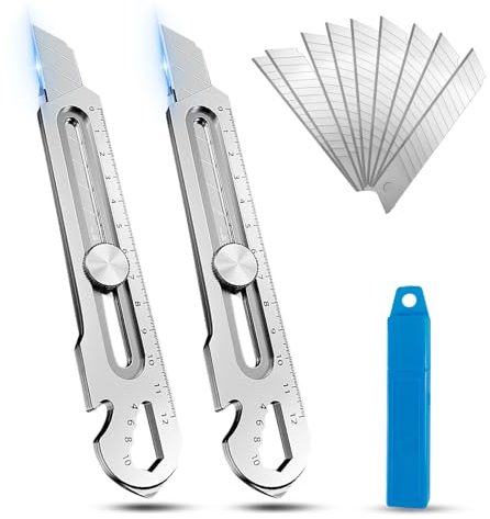 2 Stück Cuttermesser Profi Set,7 in 1 Cutter Edelstahl Universalmesser, Schweres Mehrzweck Gebrauchsmesser,2024 Multifunktionales Box Cutter, mit 10 Cuttermesser Klingen, für Heimwerker, Innenbereich