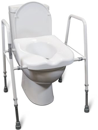 Aidapt Raised Toilet Seat and Frame.Height,Width Adjustable,Non-Slip Ferrules,Toilet Surround,Integral Armrests,Push-Pin Adjustment,No Tools Required,Minimal Assembly,Elderly,Hip Surgery Recovery