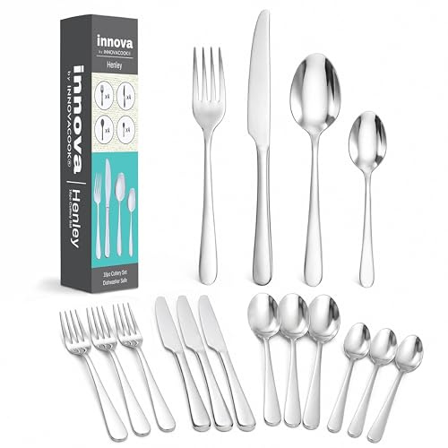 Innovacook 16 Piece Stainless Steel Cutlery Set for 4, Premium Mirror Polished Flatware Set, Includes Knives, Forks, Dessert Spoons & Teaspoons, Dishwasher Safe Tableware