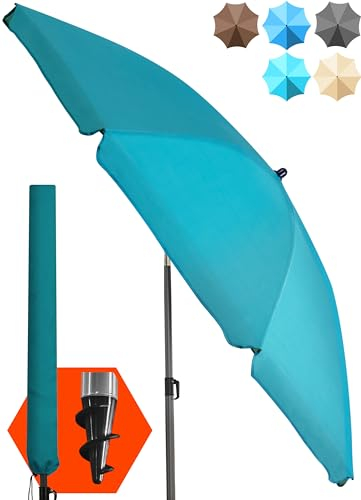 4smile Strandschirm SunnyJoy, Ø 180 cm Türkis - UPF 50+ Sonnenschirm Strand, Sonnenschirm Balkon - Strandschirm windfest stabil, Balkon-Schirm mit Hülle, Gartenschirm