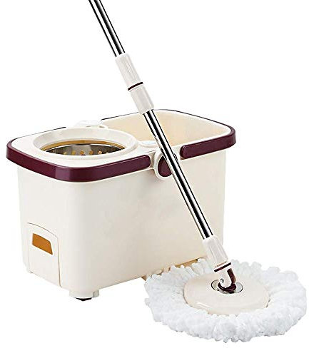 Trapeador y balde Kitchen + Home - Trapeador plano autolimpiante con escurridor de balde y 2 almohadillas de trapeador de microfibra reutilizables para trapear en seco y en húmedo en todas las