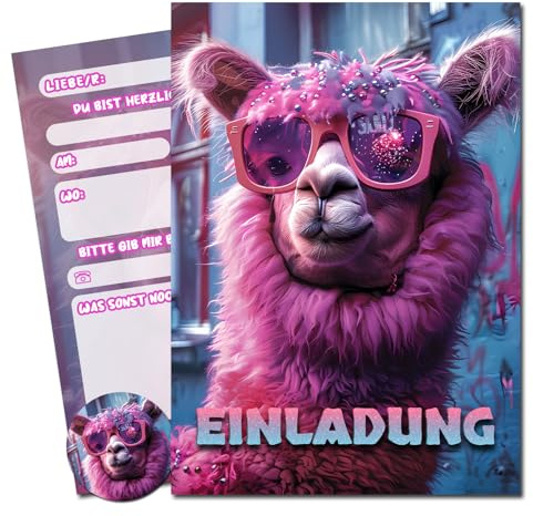 Vielucks® 15 x Filmgenre Einladungskarten - DIN A6 - Original - mit Aufkleber,Einladungskarten Kindergeburtstag Mädchen Junge,Geburtstagseinladungen,Party deko,Einladung Einschulung (Lama Ⅱ)