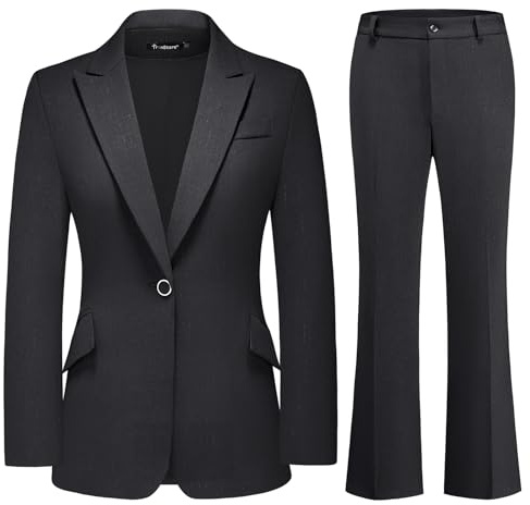 TRONSTORE Women's Suit 2 Piece Set Pinstripe Blazer and Bootcut Dressy Pants Set for Work Office Business Outfits