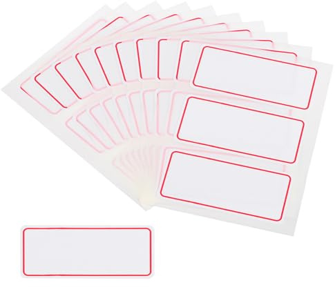M&G 150 Stück Namensschild-Aufkleber, Namensetiketten-Aufkleber Wasserdichte Klebeetiketten Leer für Sachen-Kindertagesstättenbedarf Flasche Kleidung, 34x73mm, Rot Weiß