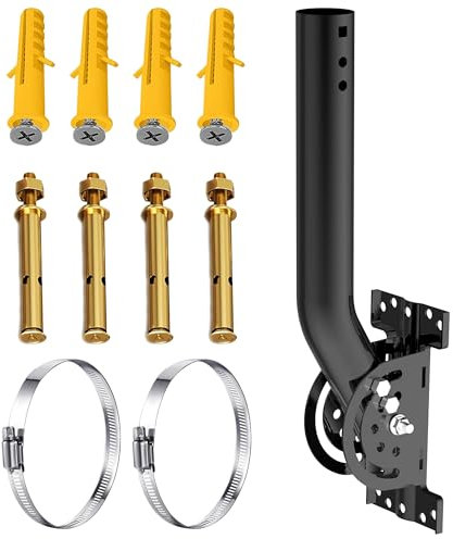 Heavy Duty Pivot Antenna Pole Mount Bracket, J-Pipe Solid Mast (1.38'' x 12'' Rod) for Wall, Eave or Roof Mounting, Compatible with Outdoor Access Point, WiFi Extender, Weather Station, Starlink